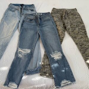 Blue distress jeans and Camouflage Straight Leg pant (set of 3)